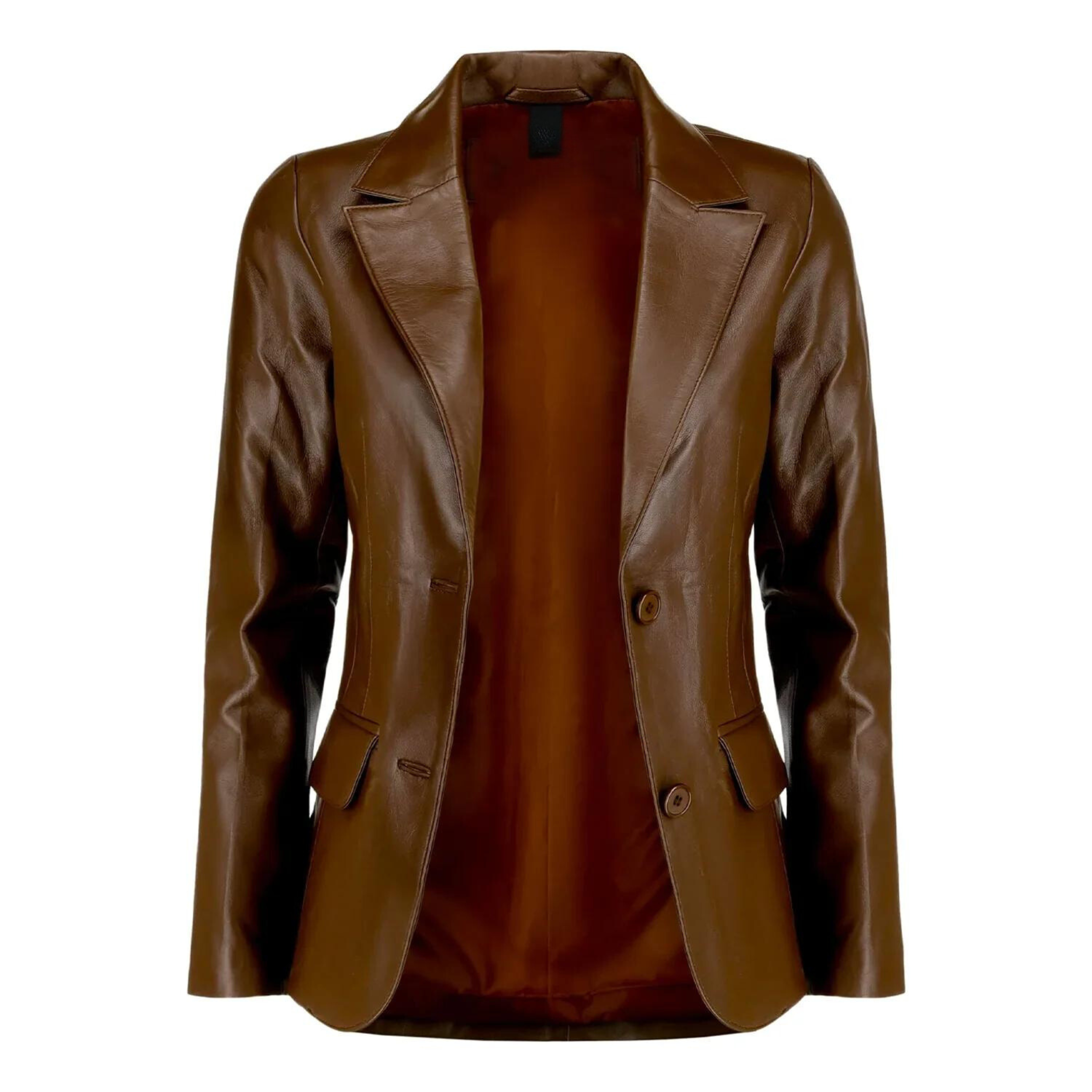 Womens Two Button Dark Brown Leather Blazer Women’s Two-Button Dark Brown Leather Blazer