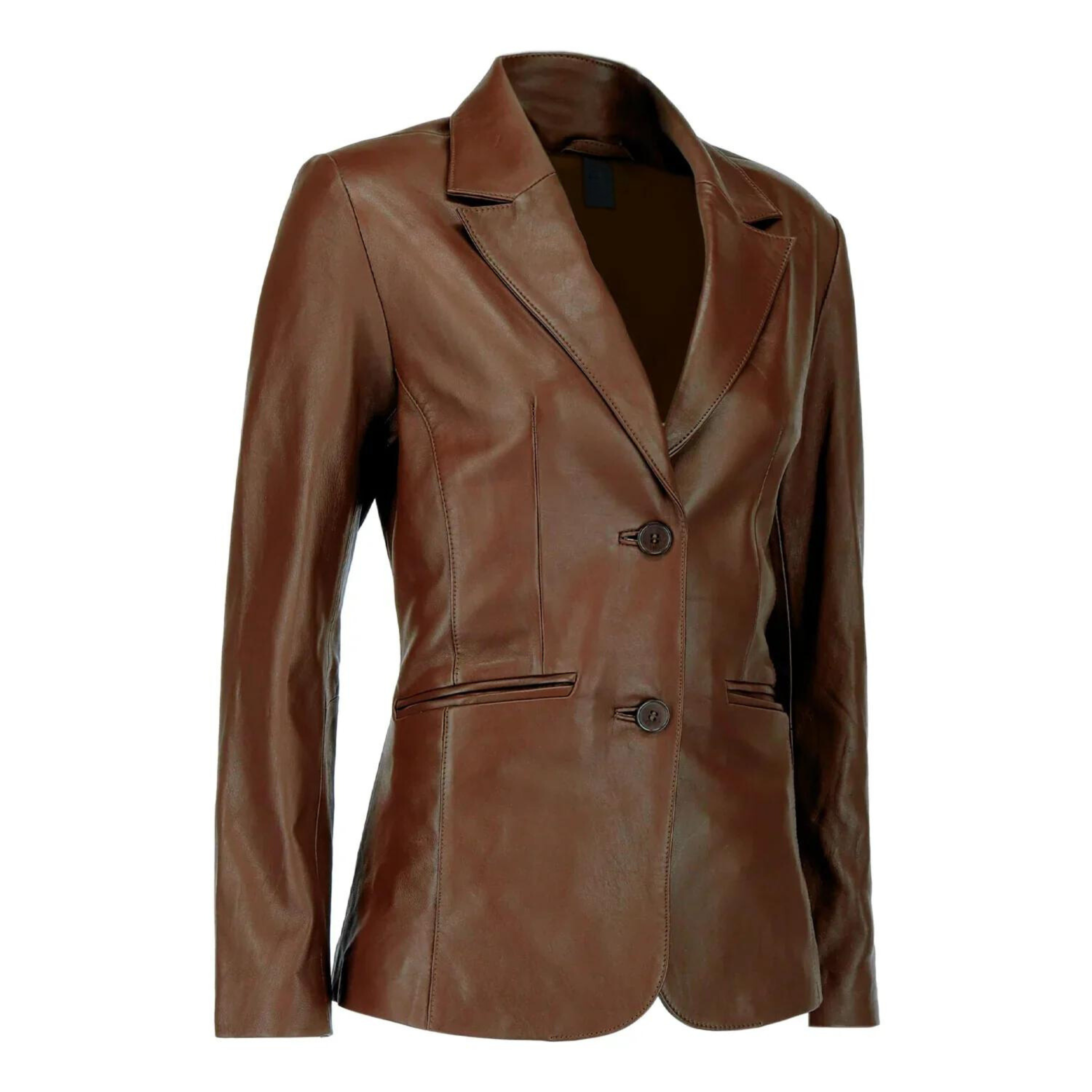 Womens Two Button Dark Brown Leather Blazer Women’s Two-Button Dark Brown Leather Blazer