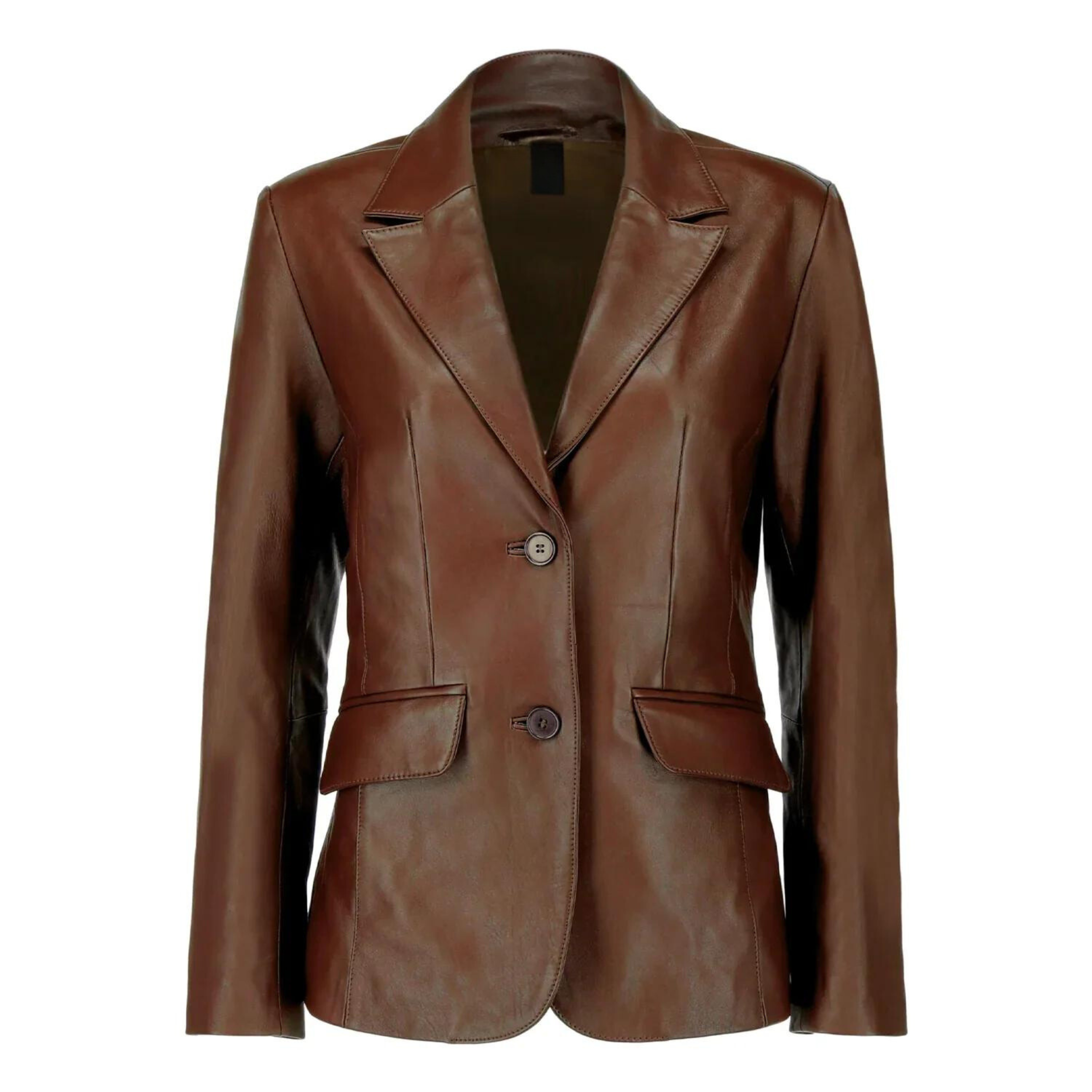 Womens Two Button Dark Brown Leather Blazer Women’s Two-Button Dark Brown Leather Blazer