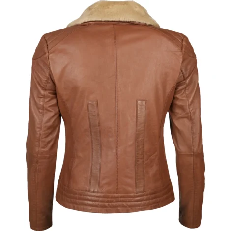 Aurora Brown Shearling Collar Bomber Leather Jacket