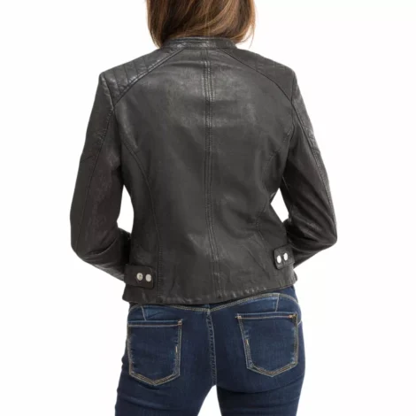 Women Black Slim Fit Biker Genuine Leather Jacket