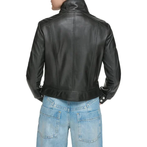 Muse Women Leather Moto Jacket In Black