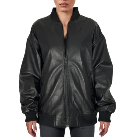 Womens Real Oversized Leather Bomber Jacket