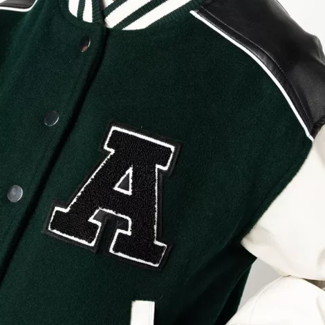 Womens Green And White Varsity Jacket Baseball Style