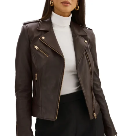 Womens Dark Brown Motorcycle Leather Jacket