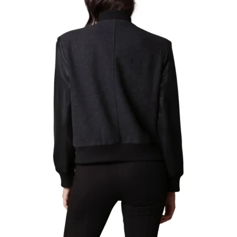 Womens Black Letterman Varsity Jacket With Leather Sleeves