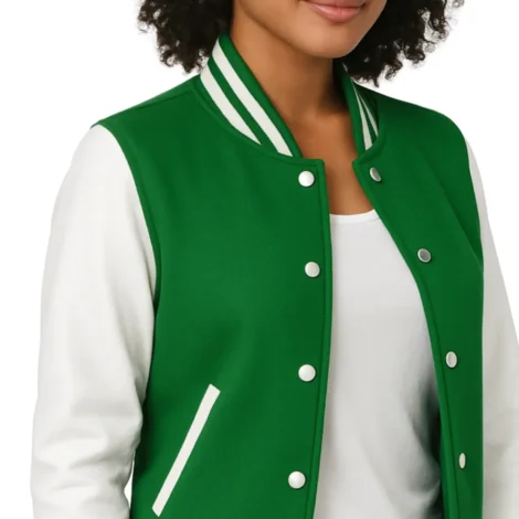 Womens Green and White Baseball Jacket