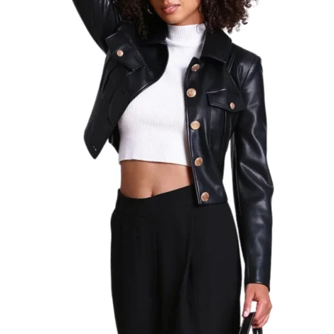 Victoria Black Leather Military Style Jacket