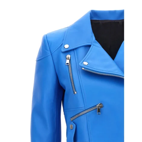 Sophia Blue Biker Peplum Leather Jacket