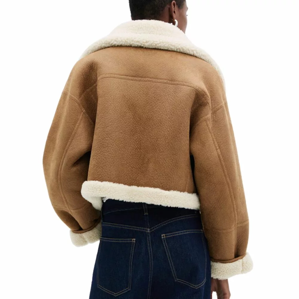 Shearling Lined Brown Womens Cropped Jacket Shearling Lined Brown Womens Cropped Jacket