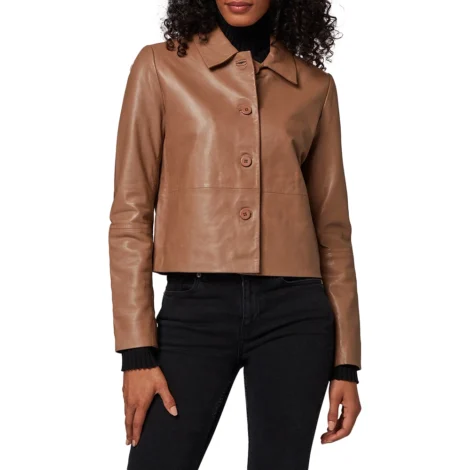 Ruby Cropped Brown Leather Shacket