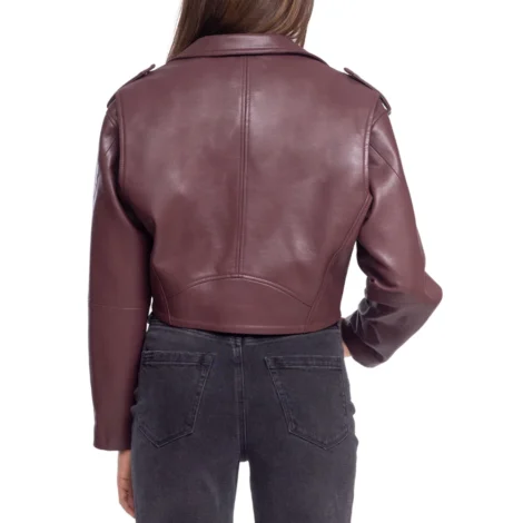 Lorraine Maroon Leather Cropped Jacket