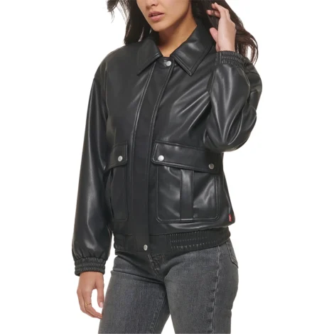 Annie Black Bomber Leather Jacket