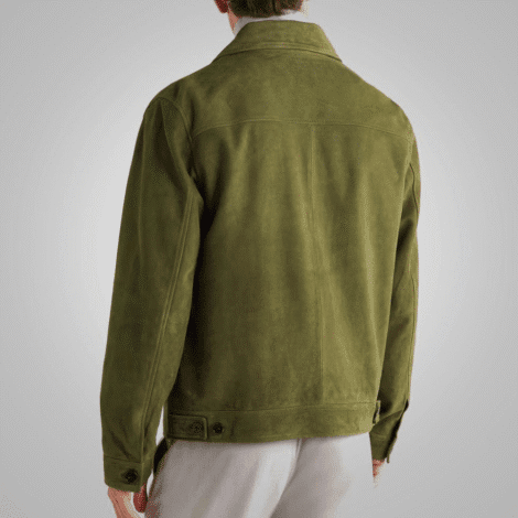 Mens Green Real Suede Leather Trucker Jacket