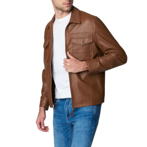 Mack Brown Leather Moto Racer Jacket