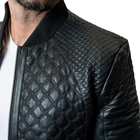 Mens Textured Black Crocodile Leather Jacket