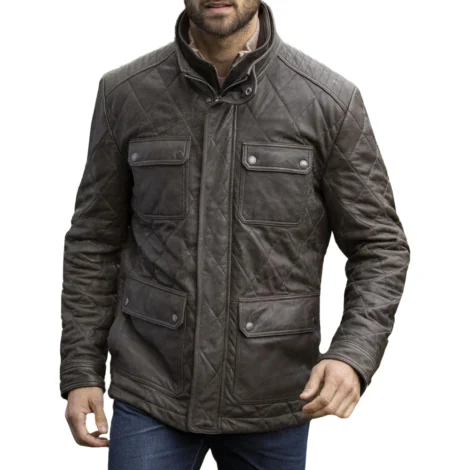 Mens Brown Leather Jacket Quilted