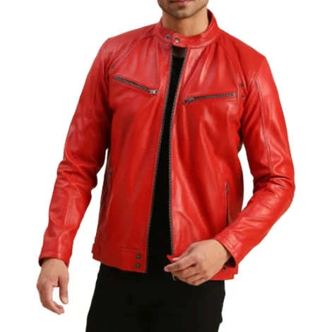 Koen Cafe Racer Red Leather Jacket