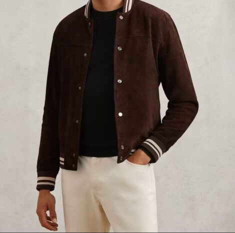 men’s Chocolate Brown Suede Bomber Jacket
