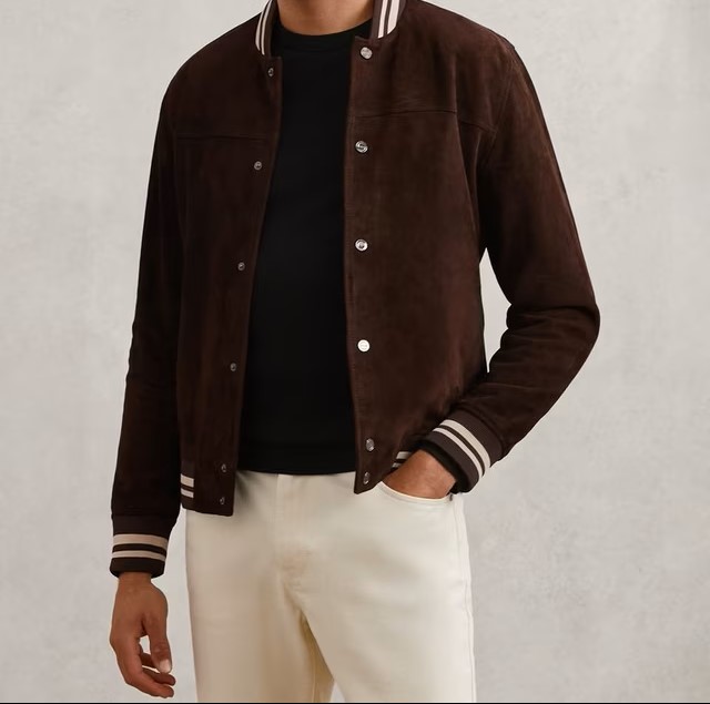 men's Chocolate Brown Suede Bomber Jacket men's Chocolate Brown Suede Bomber Jacket