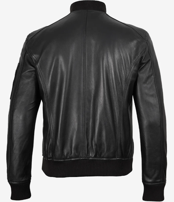 Men's Black Leather Bomber Jacket 1 Men's Black Leather Bomber Jacket 1