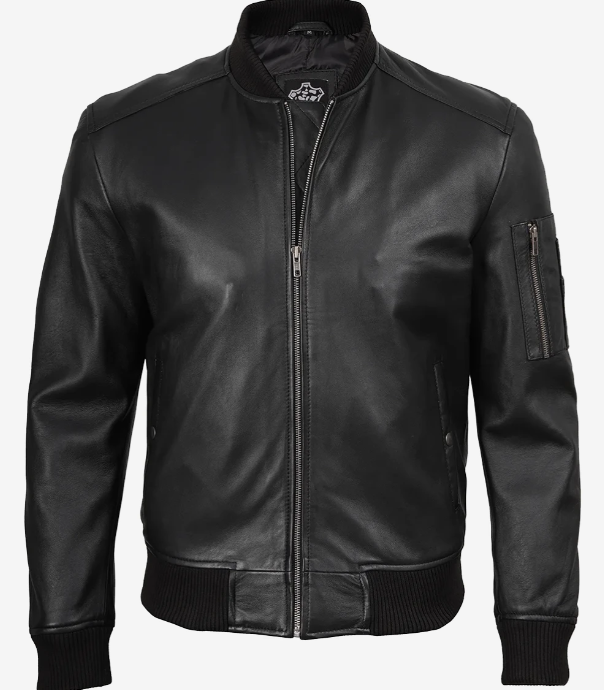 Men's Black Leather Bomber Jacket 2 Men's Black Leather Bomber Jacket 2