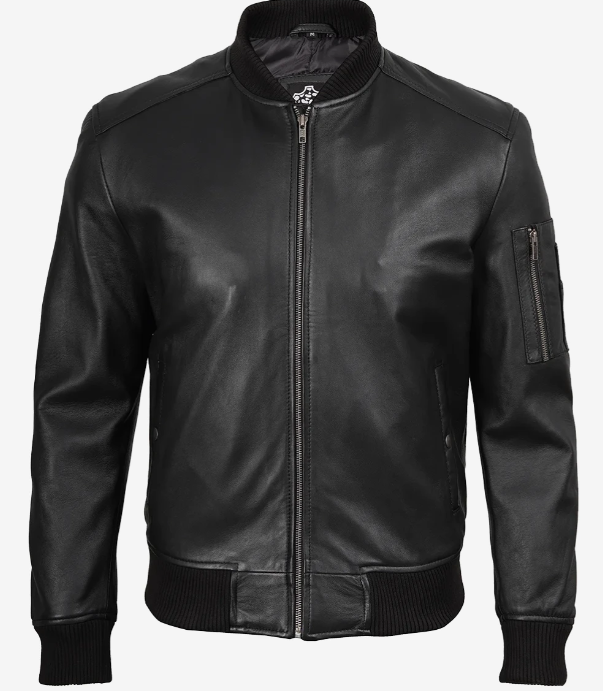Men's Black Leather Bomber Jacket 3 Men's Black Leather Bomber Jacket 3